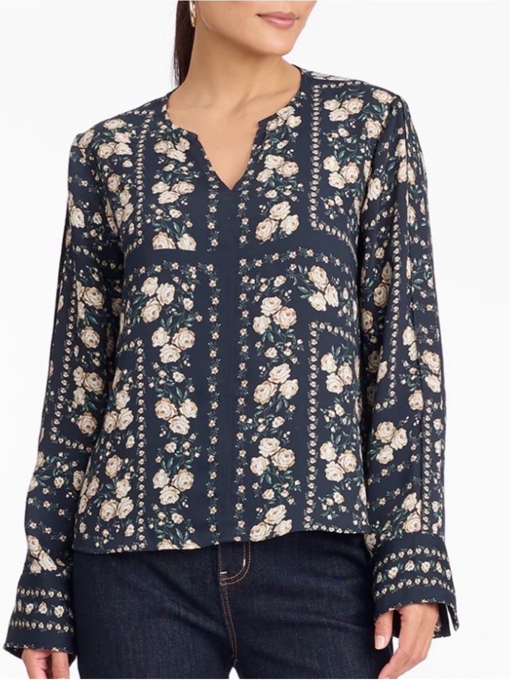 Like New! Draper James Navy Floral Long Sleeve Blouse